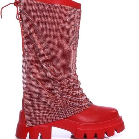 Miz AZALEA WANG x AKIRA Big Red: Blinging Construction Boot 7.5 8